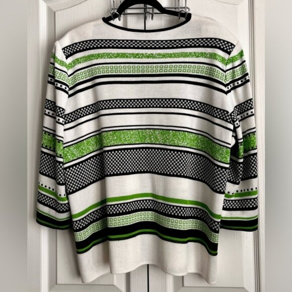 MING WANG WOMENS CARDIGAN , GREEN, BLACK & WHITE, size 1x - Picture 4 of 8